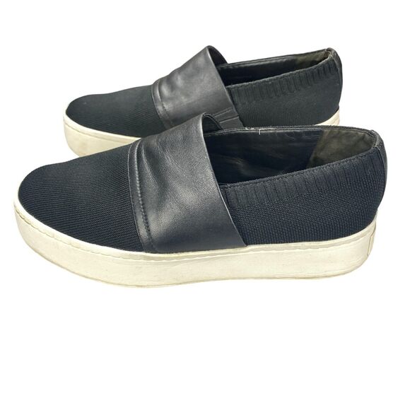 Vince Ward Slip On Sneaker Women's 7.5M Black Knit Top Leather Band Round Toe - Picture 9 of 12